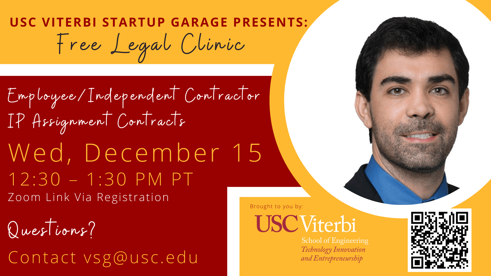 Featured image for “Viterbi Startup Garage: Open Legal Clinic: Employee/Independent Contractor IP Assignment Contracts”