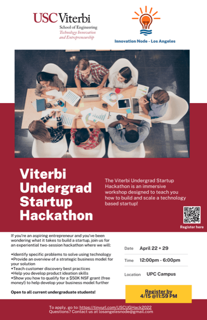Featured image for “The Viterbi Undergraduate Startup Hackathon- Apply by 4/15”