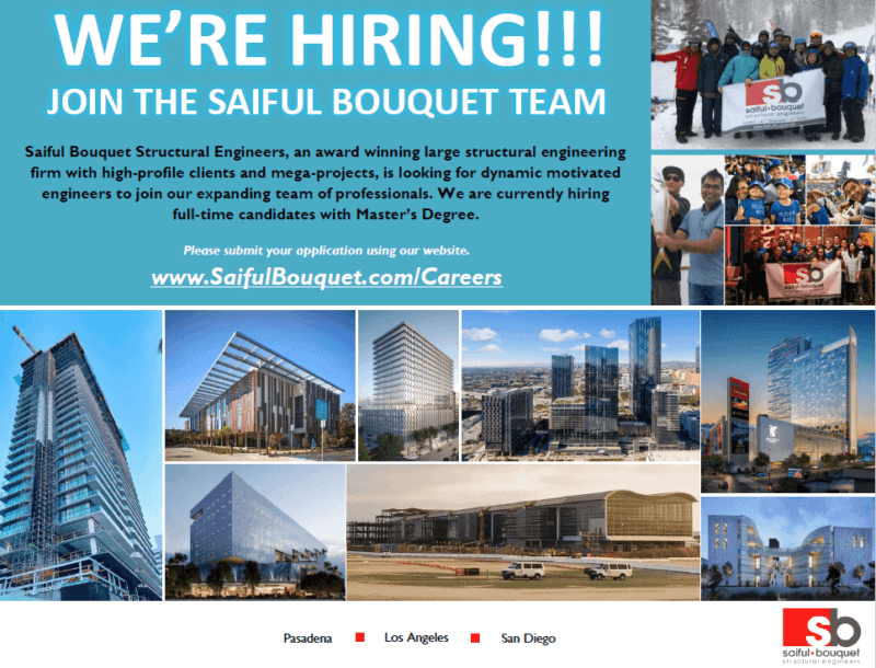 Featured image for “Openings at  Saiful Bouquet – Structural Engineers All Levels – San Diego & Pasadena, California”